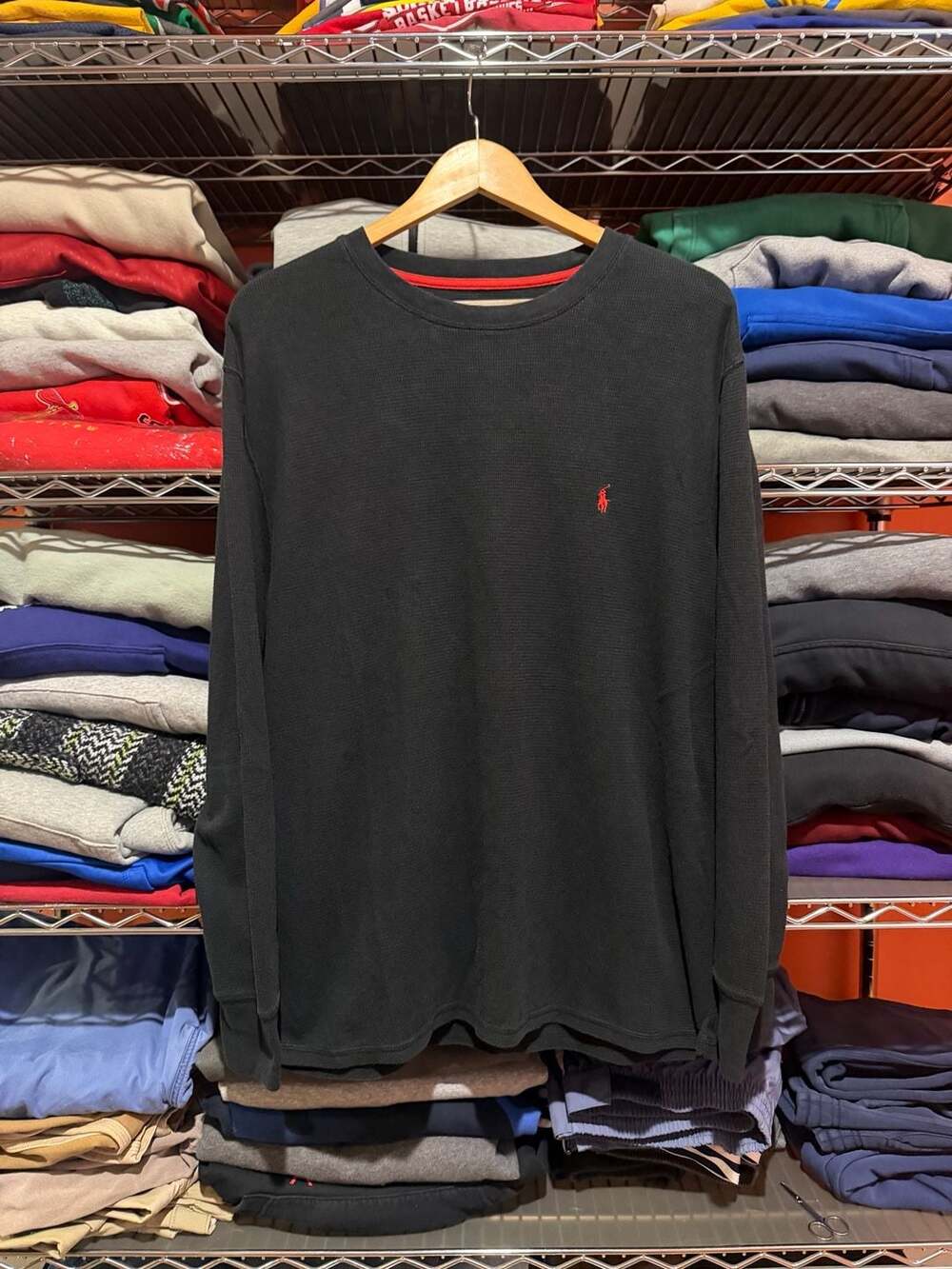 Polo Ralph Lauren Black Waffle Knit Thermal Long Sleeve Crewneck Men’s L/XL
